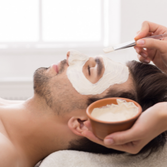 Face mask is applied to make client