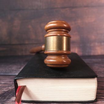 gavel resting on a pile of books